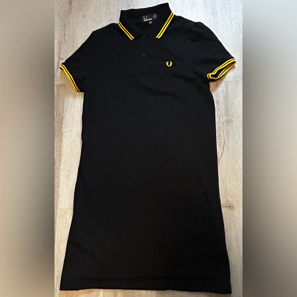 Fred Perry Women's Black Classic Short Sleeve Polo Dress Sz US 4 Black, Yellow